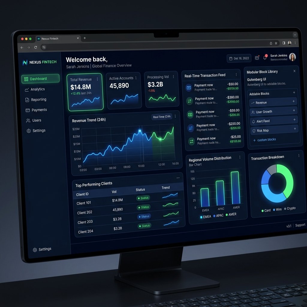 Enterprise Gutenberg Platform FinTech SaaS Dashboard